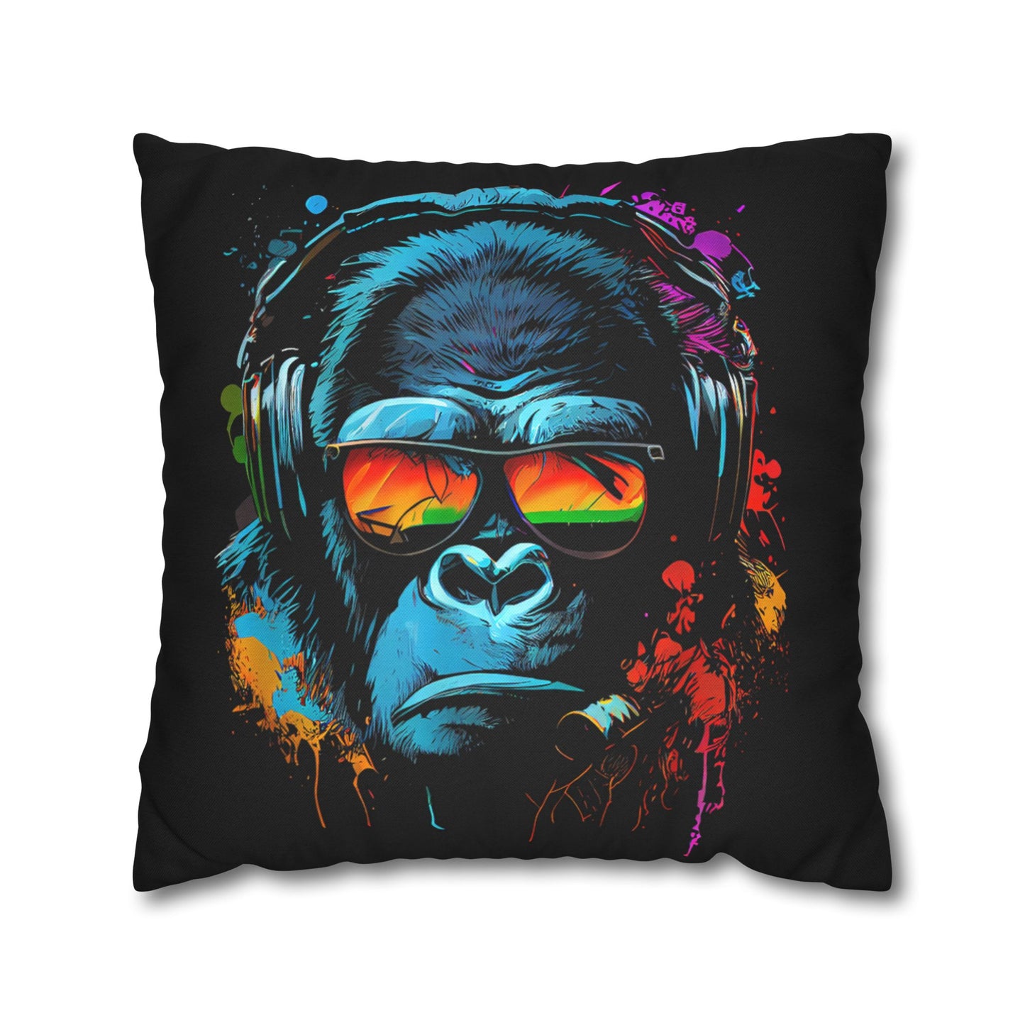 Taie d’oreiller Amusante – Décoration Humoristique pour la Maison Singe Monkey DJ écouteurs & lunettes de soleil Gorilla Fun P