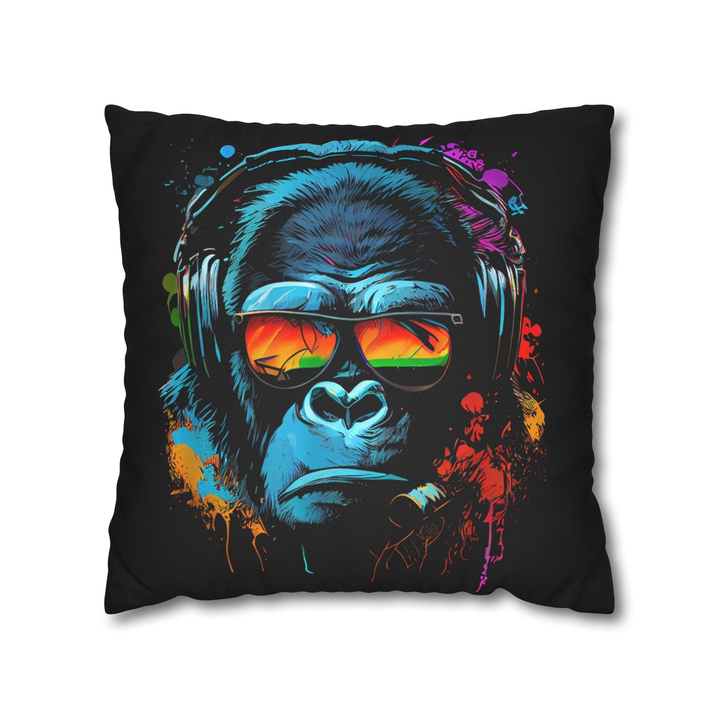 Taie d’oreiller Amusante – Décoration Humoristique pour la Maison Singe Monkey DJ écouteurs & lunettes de soleil Gorilla Fun P