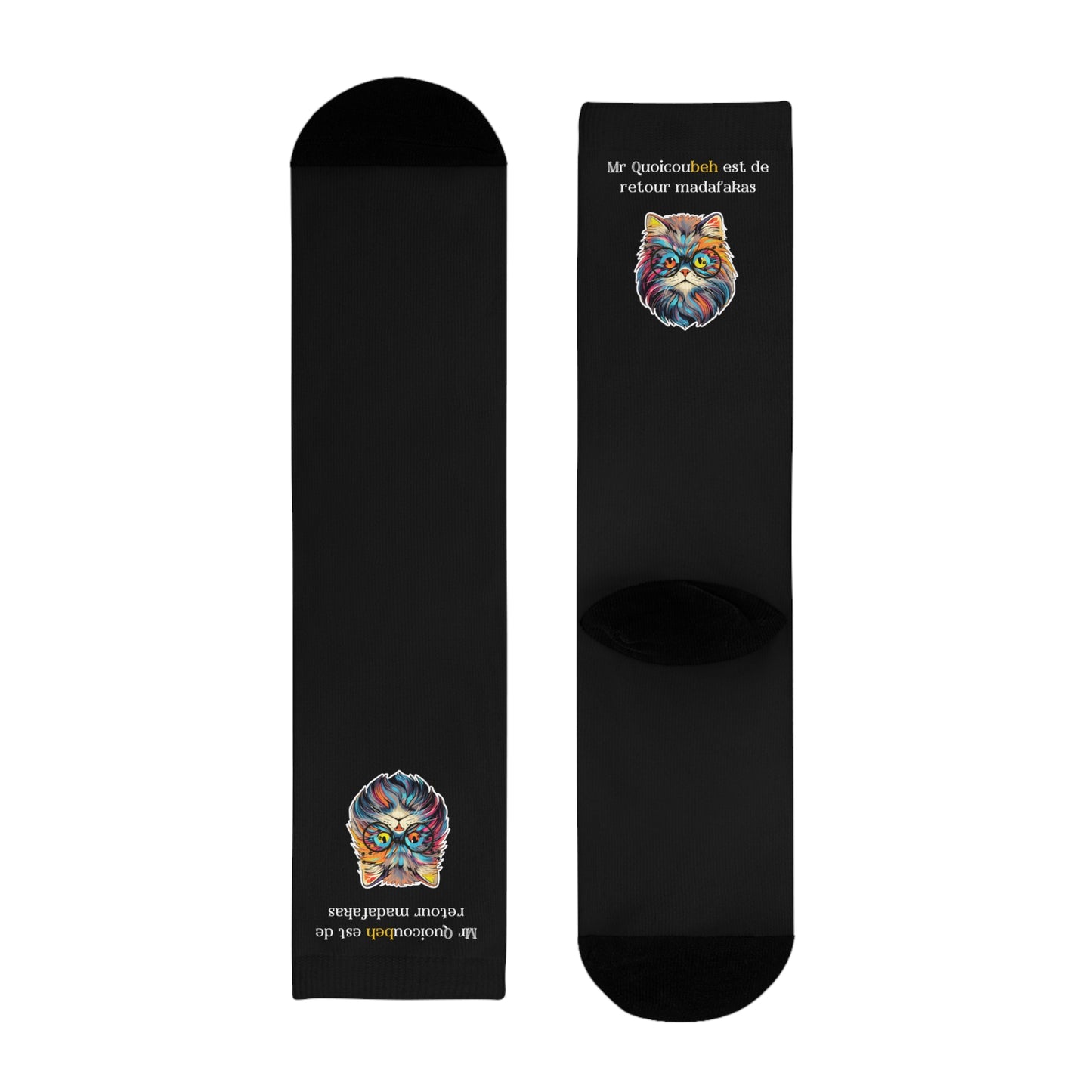 Chaussettes Crew Personnalisées en Sublimation – Design Graphique Amusant avec 'Qoucoubeh madafakas'