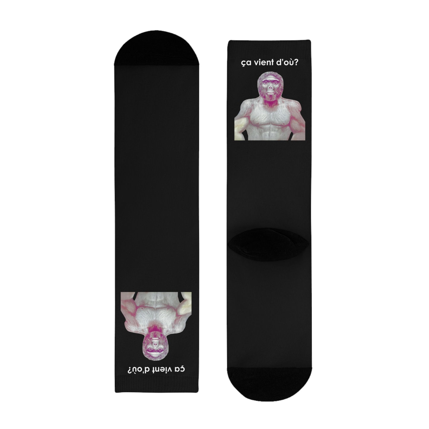 Chaussettes Crew Personnalisées en Sublimation – Design Graphique Amusant avec 'ça vient d'où'