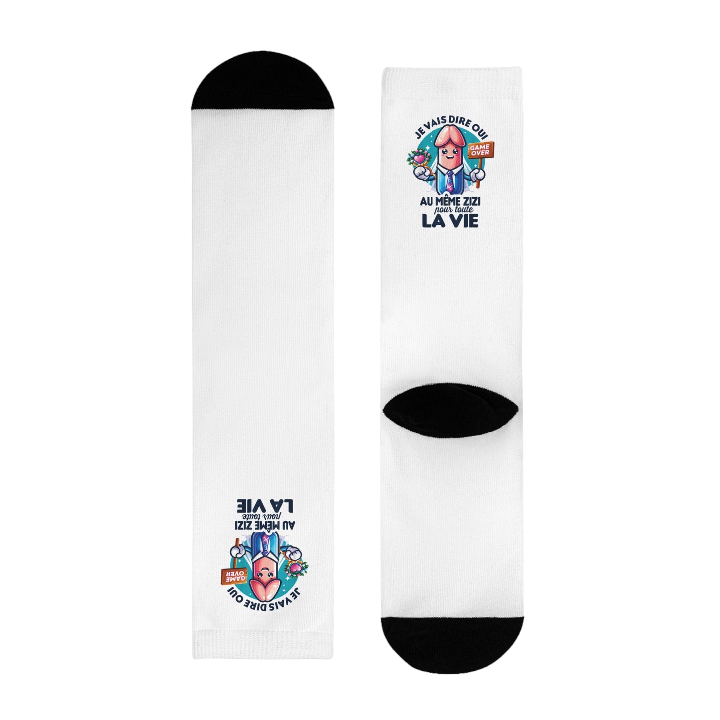Chaussettes Crew Personnalisées en Sublimation – Design Graphique Amusant avec "je vais dire oui au même zizi pour toute la vie"