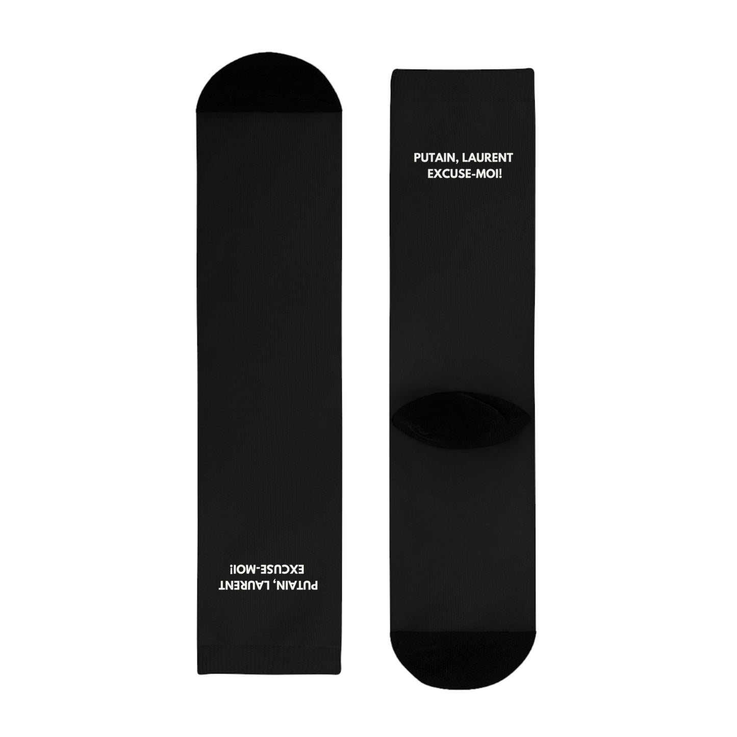 Chaussettes Crew Personnalisées en Sublimation – Design Graphique Amusant avec 'Putain Laurent'