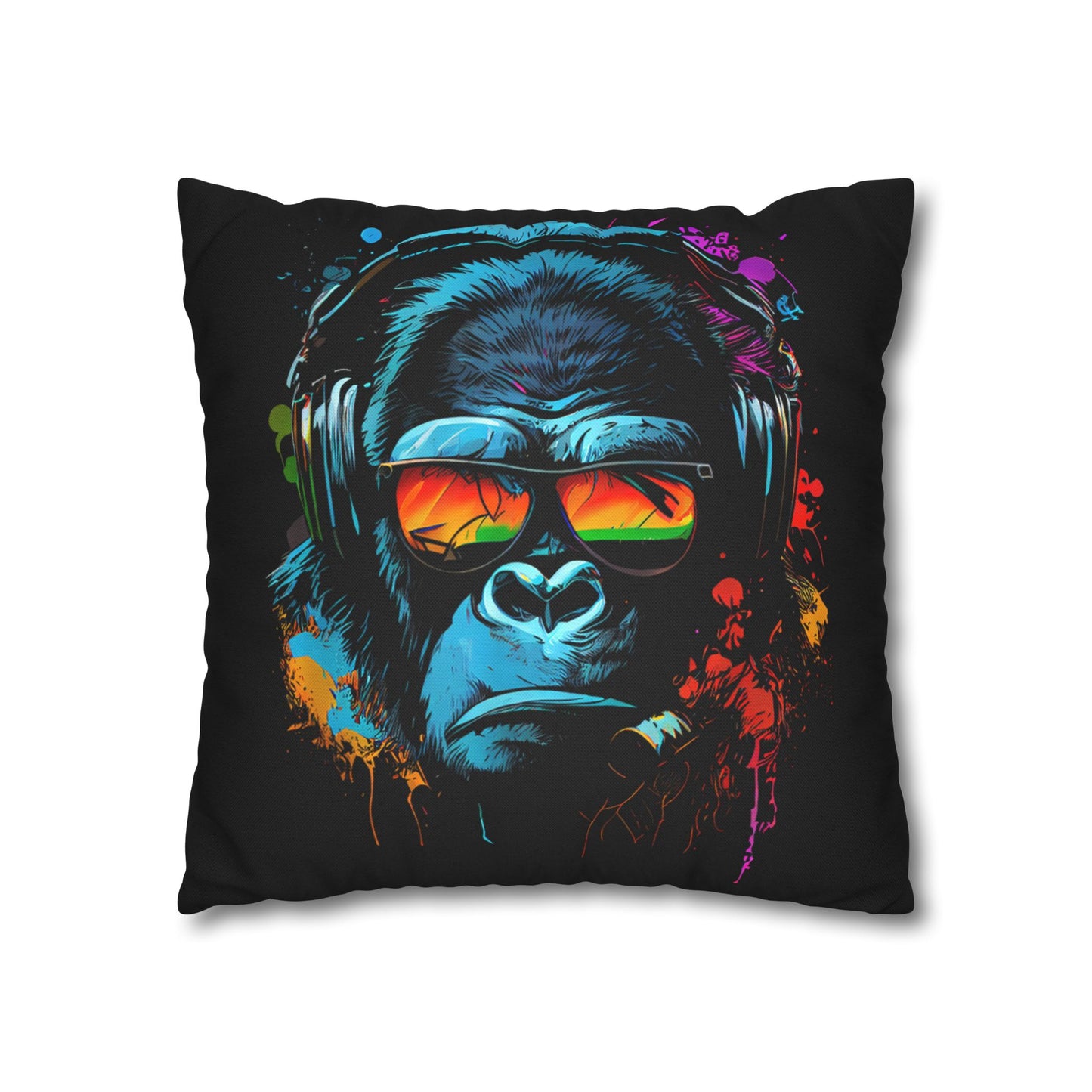 Taie d’oreiller Amusante – Décoration Humoristique pour la Maison Singe Monkey DJ écouteurs & lunettes de soleil Gorilla Fun P