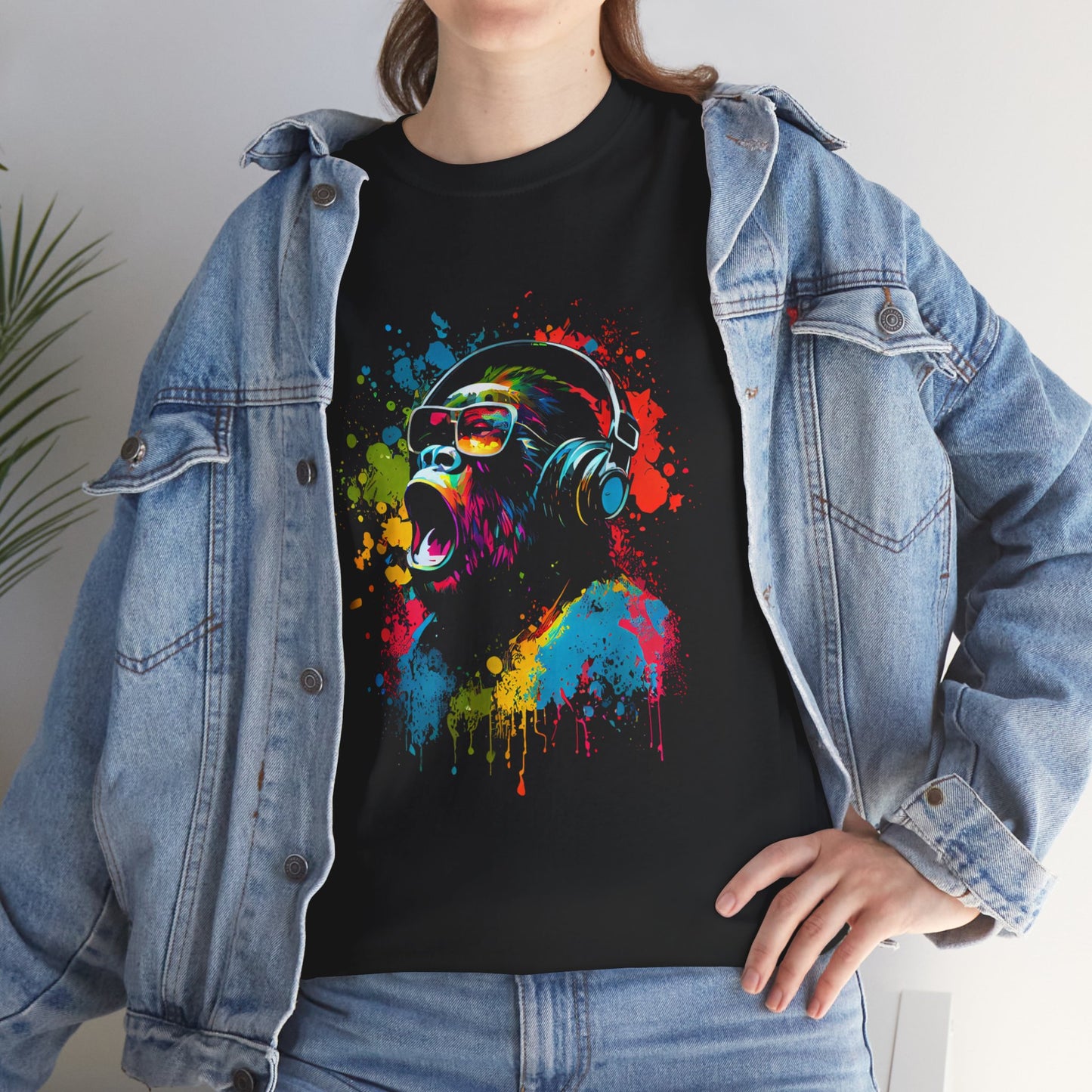 T-shirt humoristique unisexe en coton épais -Monkey hurlant
