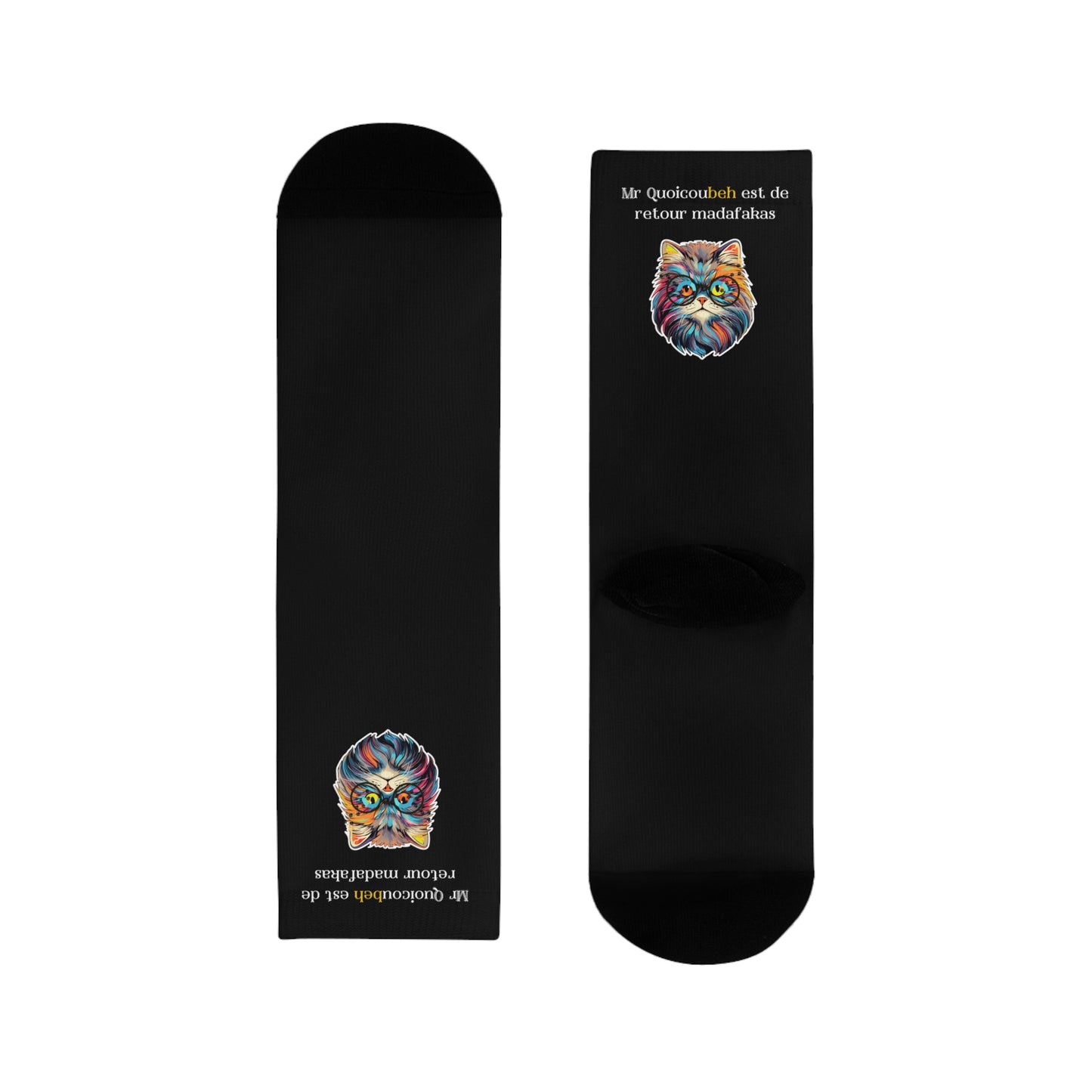 Chaussettes Crew Personnalisées en Sublimation – Design Graphique Amusant avec 'Qoucoubeh madafakas'