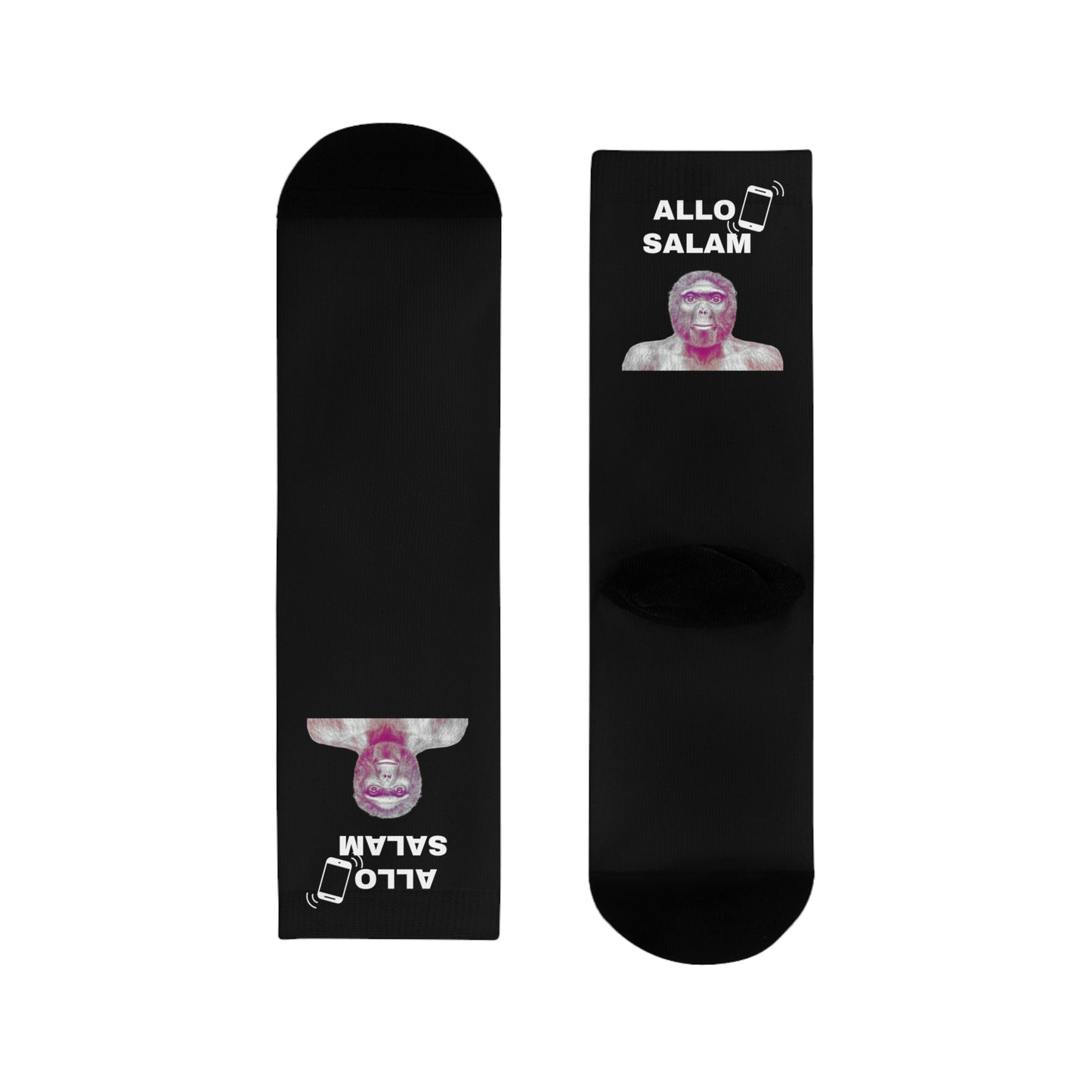 Chaussettes Crew Personnalisées en Sublimation – Design Graphique Amusant avec "Salam C'est Jawad"