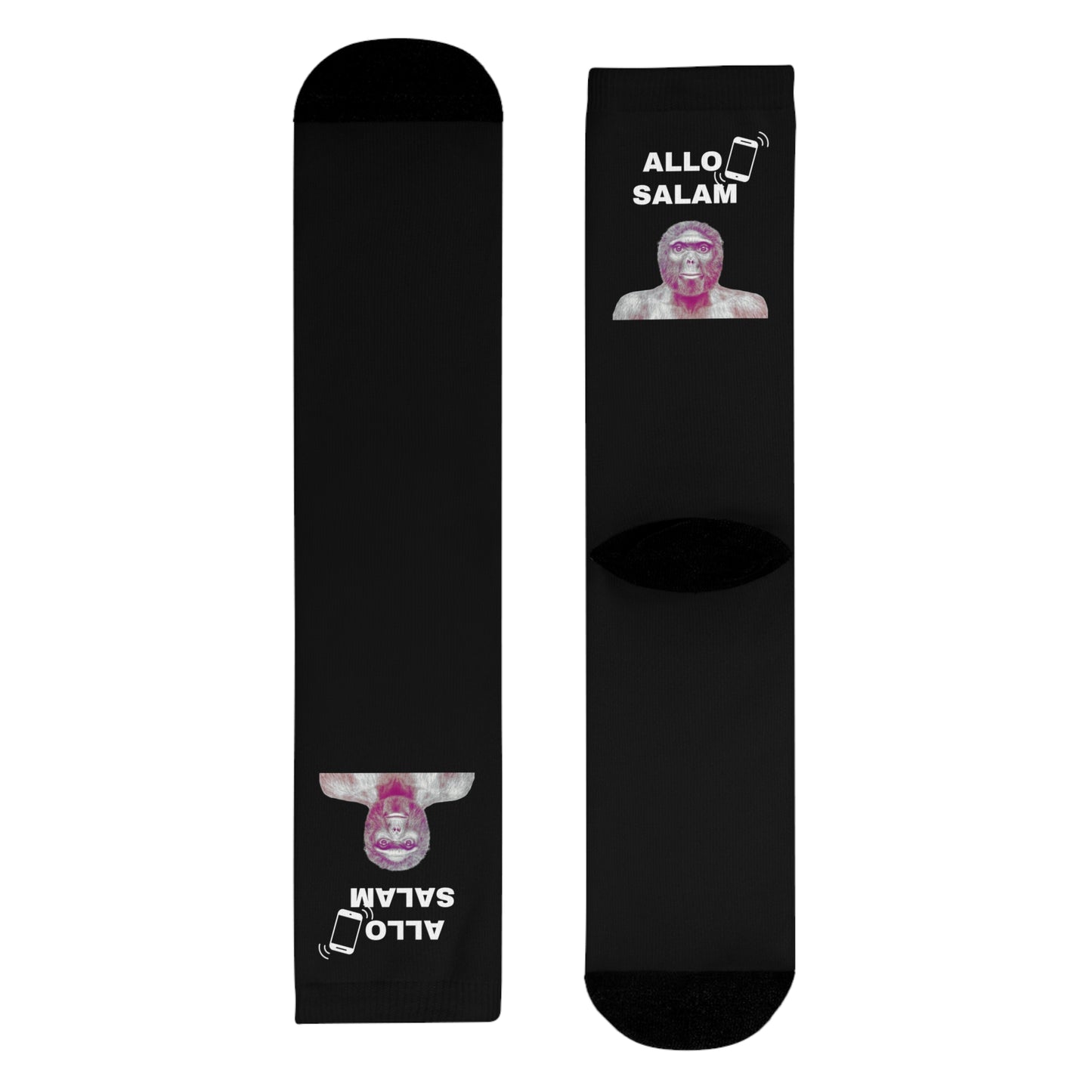 Chaussettes Crew Personnalisées en Sublimation – Design Graphique Amusant avec "Salam C'est Jawad"