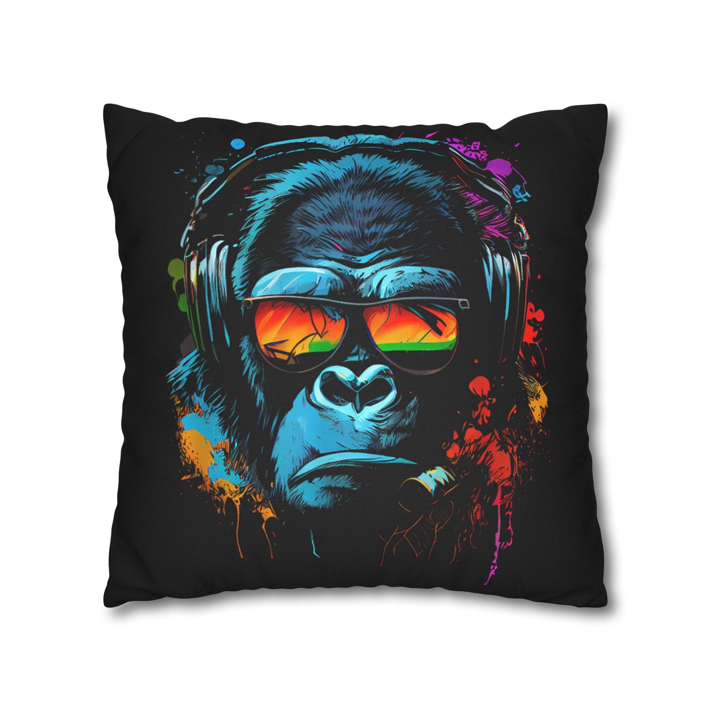 Taie d’oreiller Amusante – Décoration Humoristique pour la Maison Singe Monkey DJ écouteurs & lunettes de soleil Gorilla Fun P