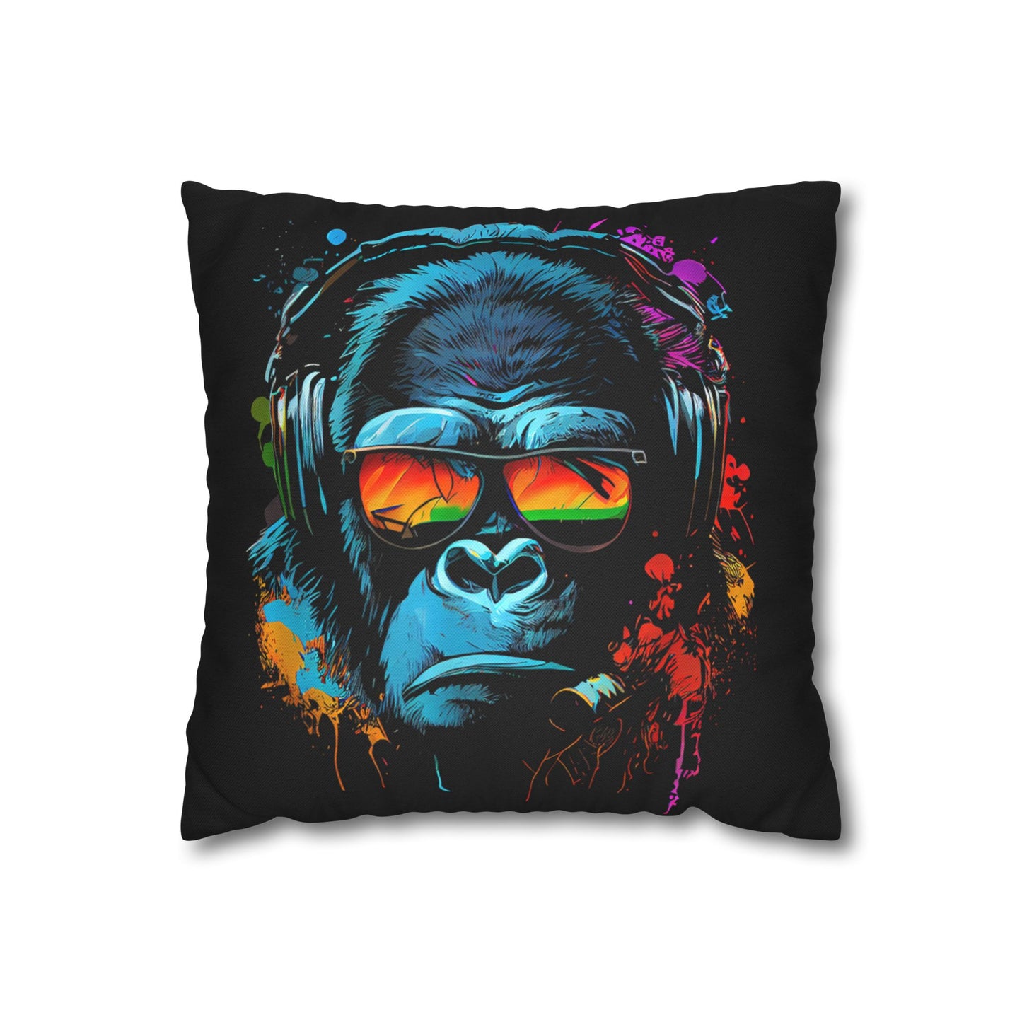 Taie d’oreiller Amusante – Décoration Humoristique pour la Maison Singe Monkey DJ écouteurs & lunettes de soleil Gorilla Fun P