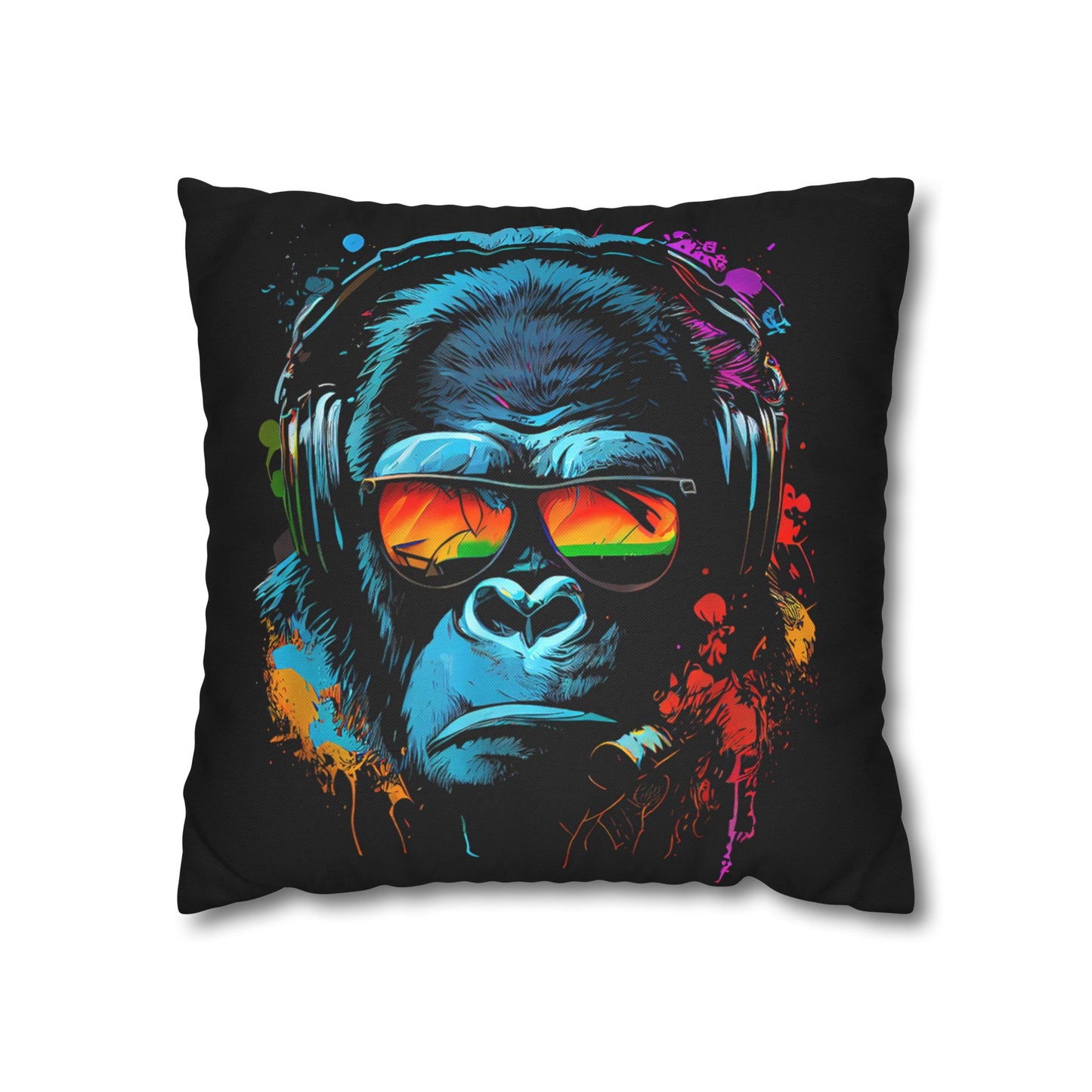 Taie d’oreiller Amusante – Décoration Humoristique pour la Maison Singe Monkey DJ écouteurs & lunettes de soleil Gorilla Fun P