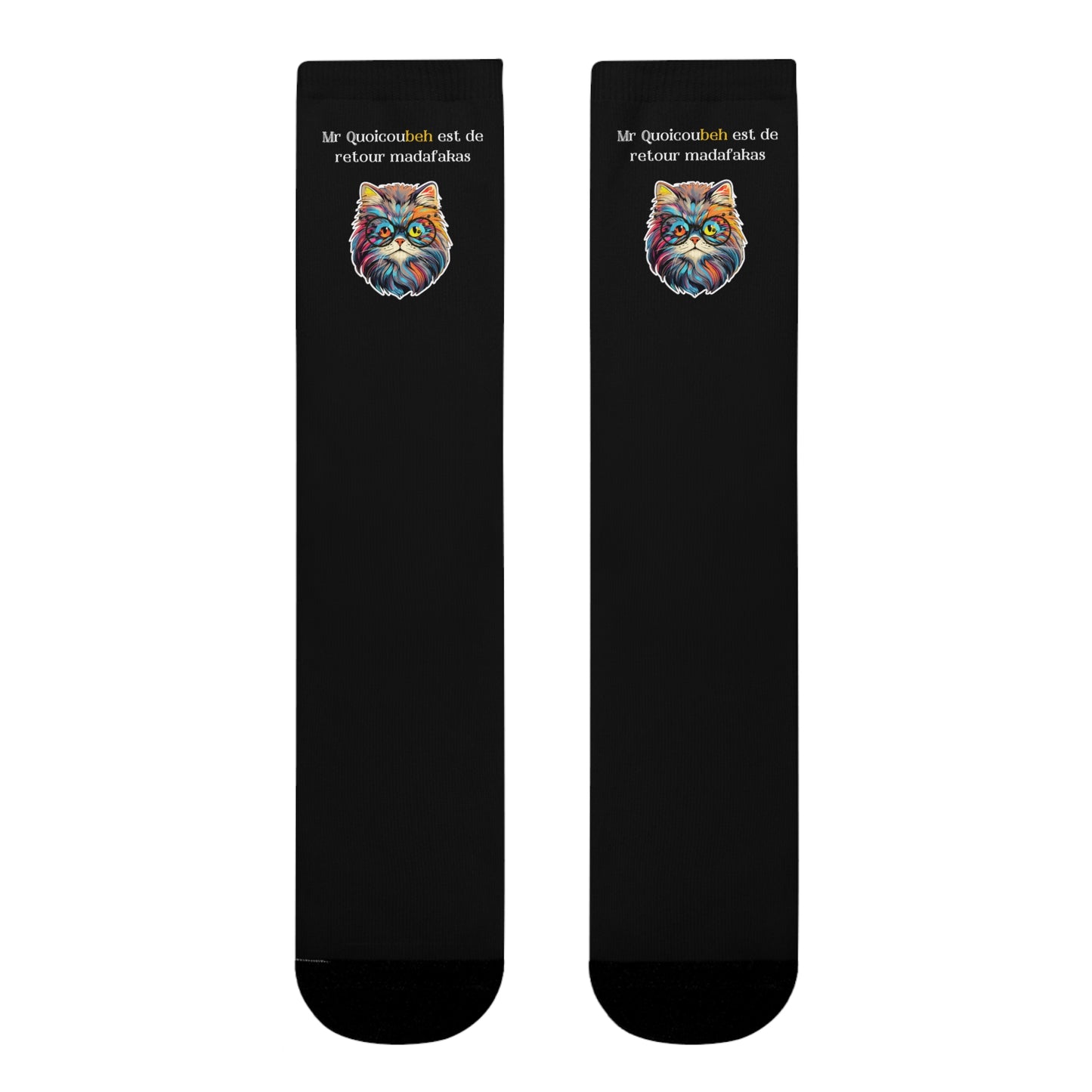 Chaussettes Crew Personnalisées en Sublimation – Design Graphique Amusant avec 'Qoucoubeh madafakas'