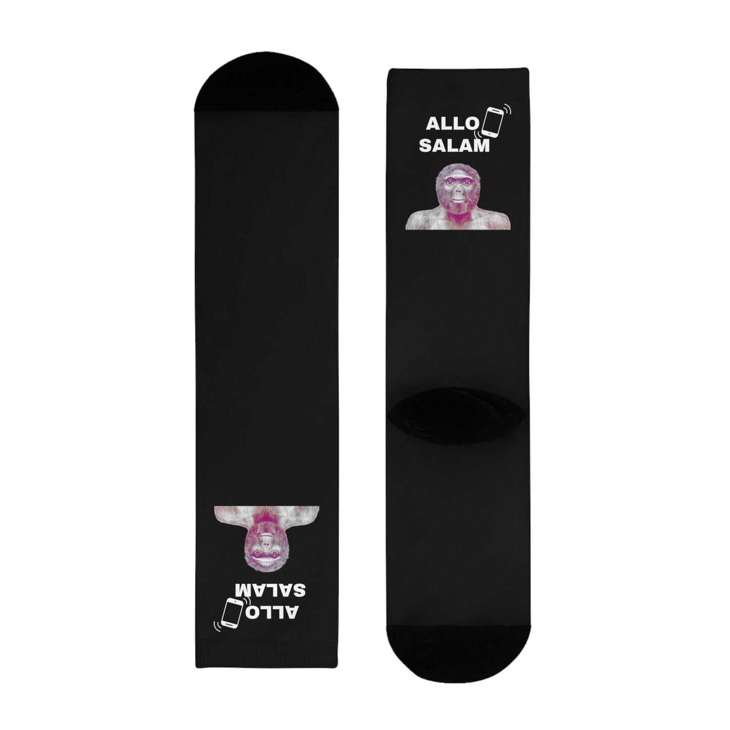 Chaussettes Crew Personnalisées en Sublimation – Design Graphique Amusant avec "Salam C'est Jawad"