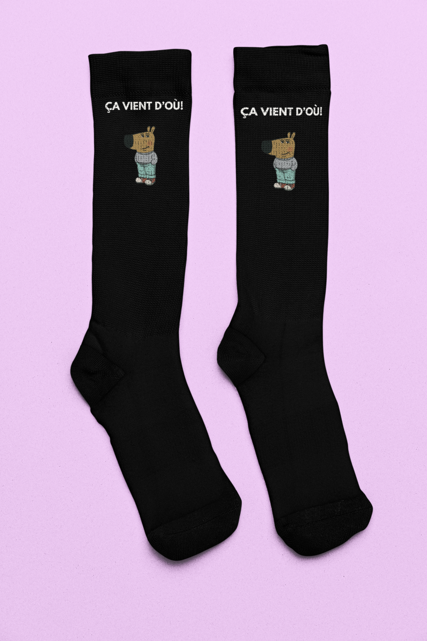 Chaussettes Crew Personnalisées en Sublimation – Design Graphique Amusant avec "Chill guy"