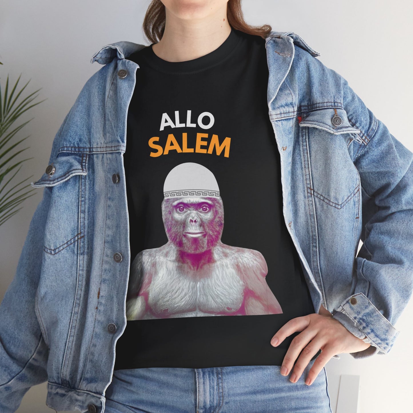 T-shirt humoristique unisexe en coton épais -Trend le singe Allo Salam