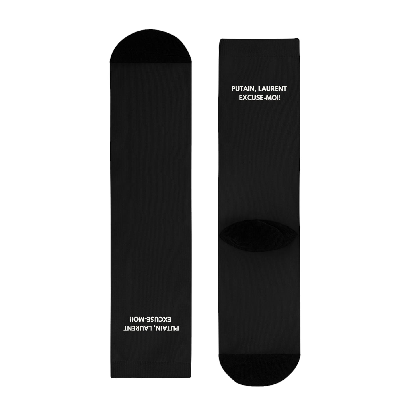 Chaussettes Crew Personnalisées en Sublimation – Design Graphique Amusant avec 'Putain Laurent'