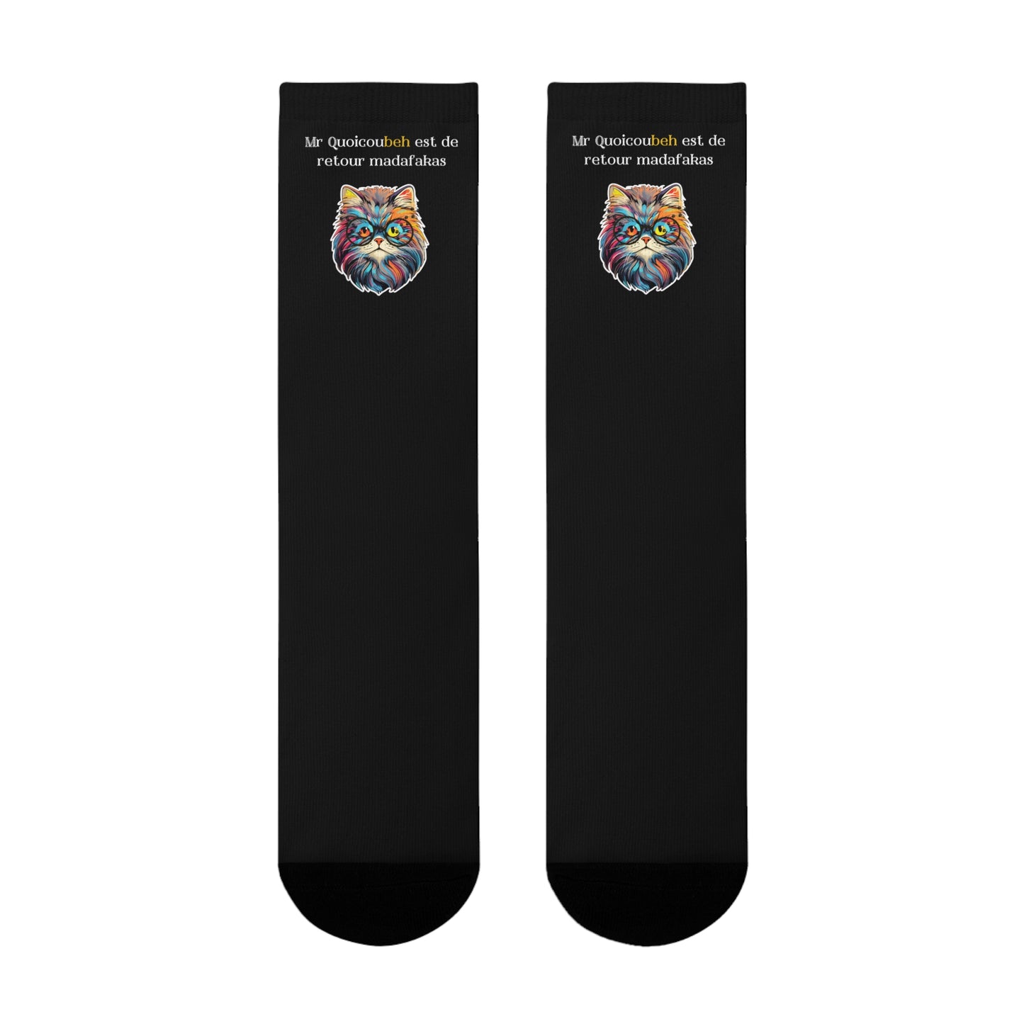 Chaussettes Crew Personnalisées en Sublimation – Design Graphique Amusant avec 'Qoucoubeh madafakas'