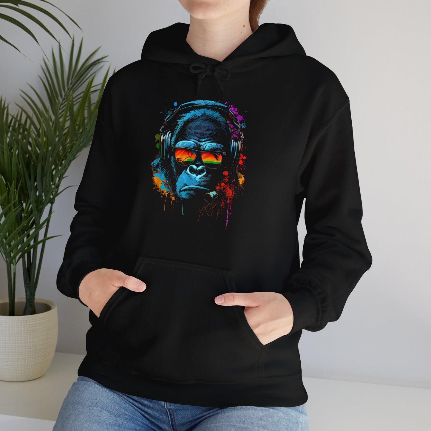 Hoodie unisexe drôle - Sweat-shirt-Singe Monkey DJ écouteurs & lunettes de soleil Gorilla Fun