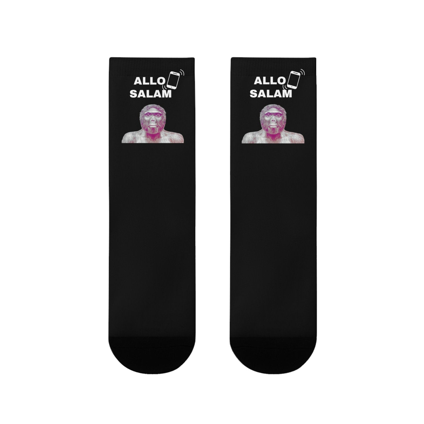 Chaussettes Crew Personnalisées en Sublimation – Design Graphique Amusant avec "Salam C'est Jawad"
