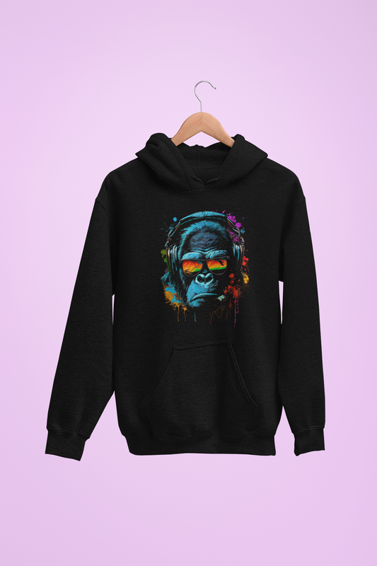 Hoodie unisexe drôle - Sweat-shirt-Singe Monkey DJ écouteurs & lunettes de soleil Gorilla Fun