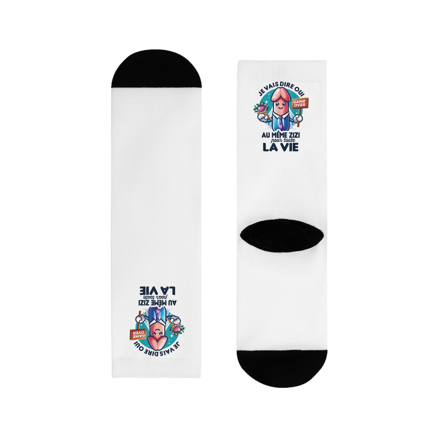Chaussettes Crew Personnalisées en Sublimation – Design Graphique Amusant avec "je vais dire oui au même zizi pour toute la vie"