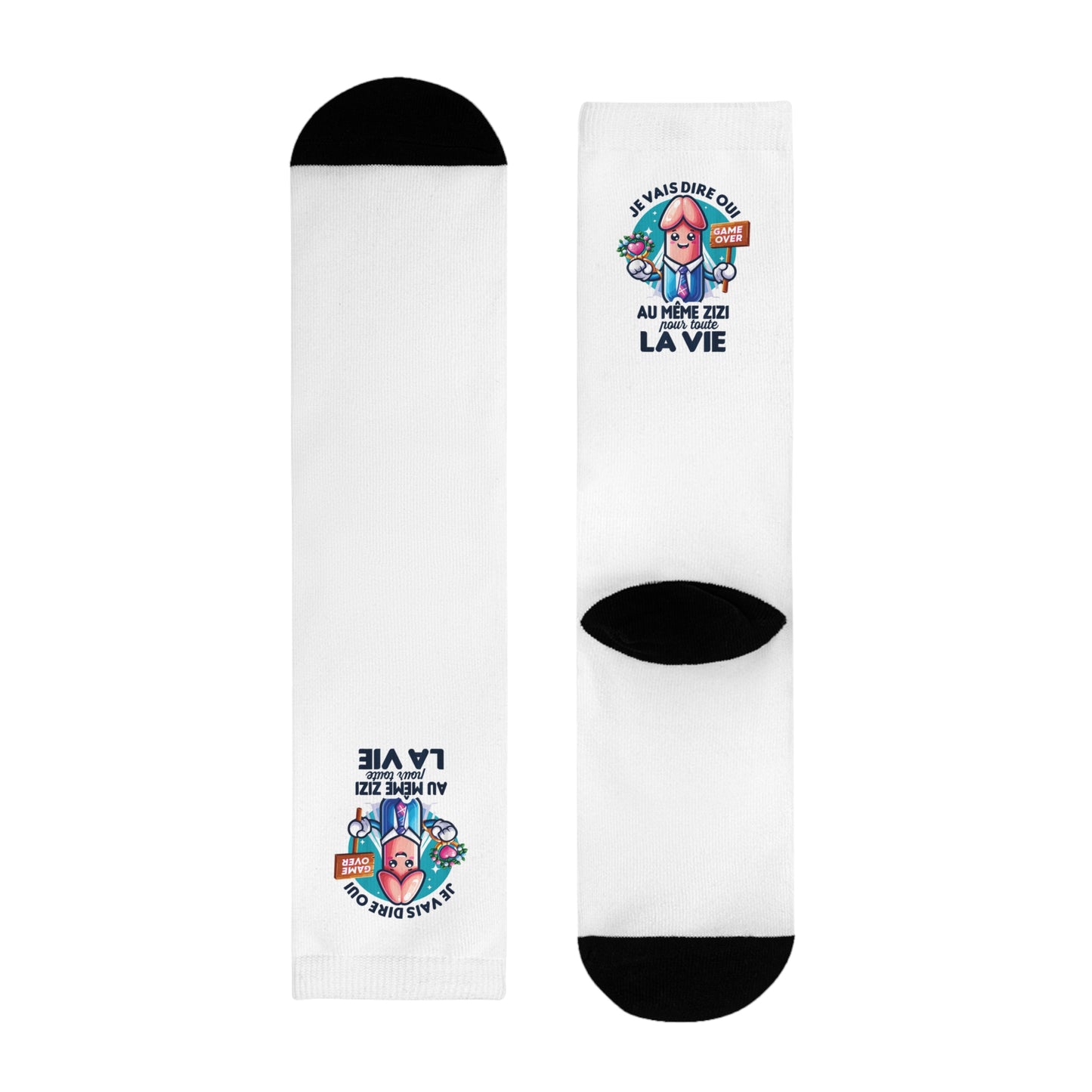 Chaussettes Crew Personnalisées en Sublimation – Design Graphique Amusant avec "je vais dire oui au même zizi pour toute la vie"