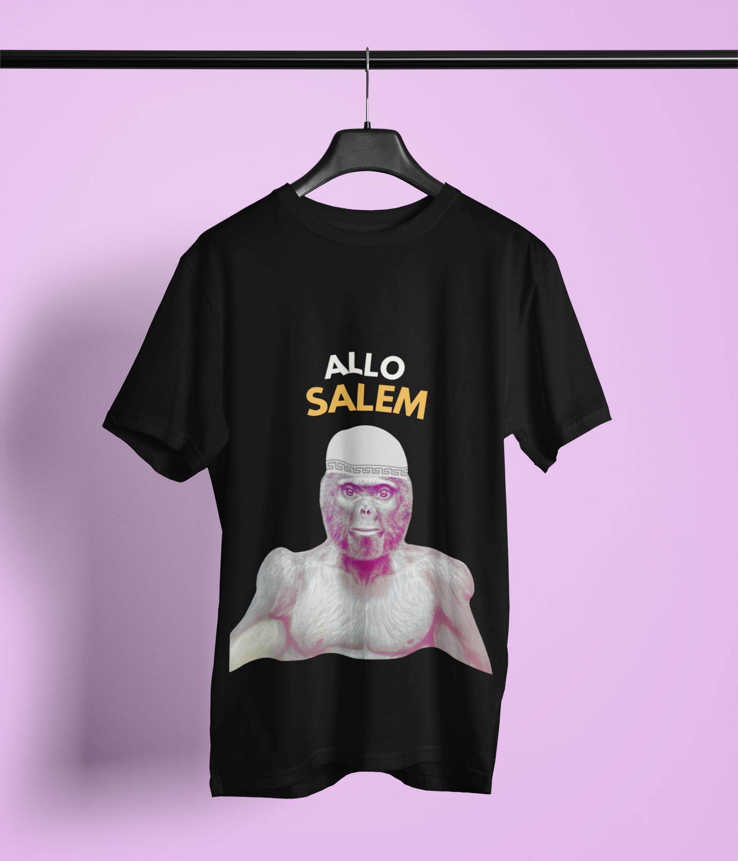 T-shirt humoristique unisexe en coton épais -Trend le singe Allo Salam