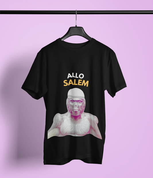 T-shirt humoristique unisexe en coton épais -Trend le singe Allo Salam