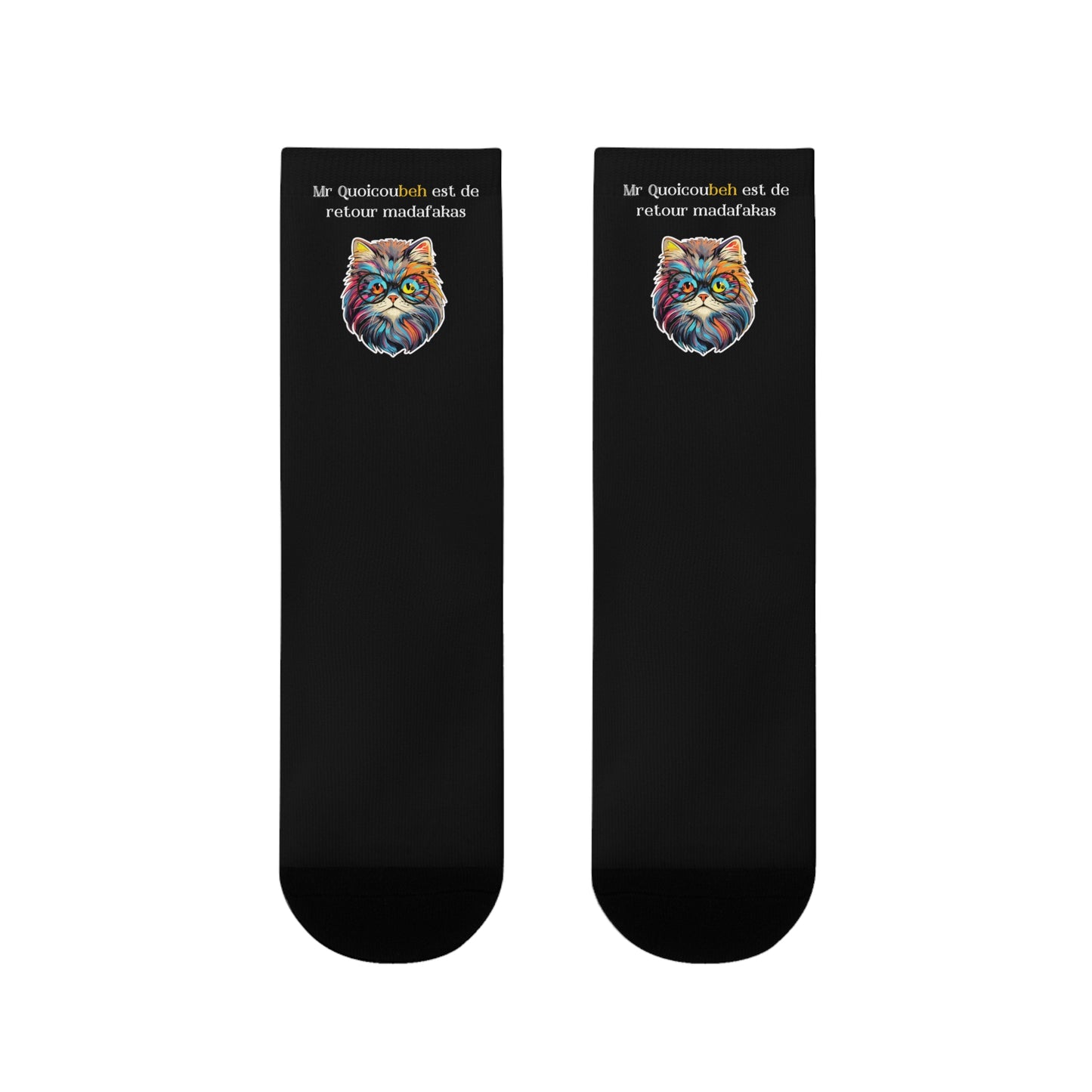 Chaussettes Crew Personnalisées en Sublimation – Design Graphique Amusant avec 'Qoucoubeh madafakas'