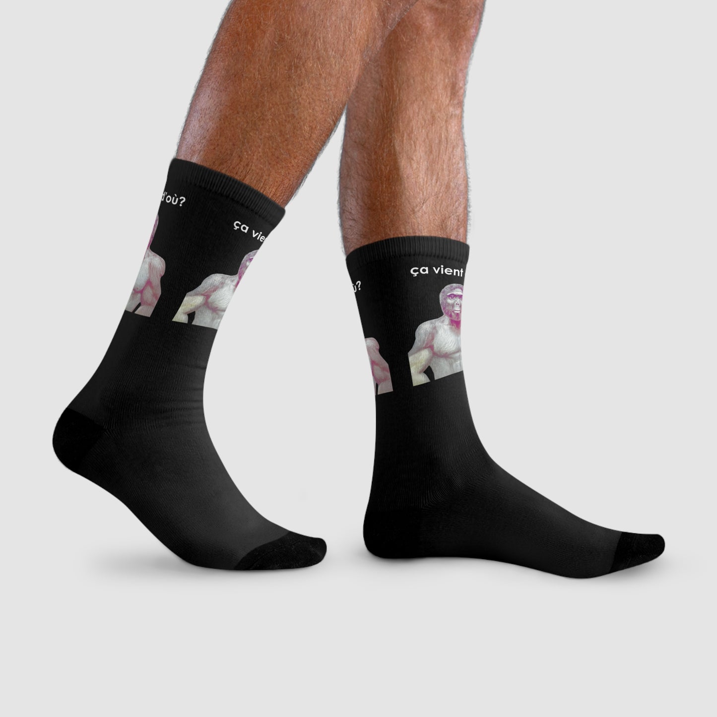 Chaussettes Crew Personnalisées en Sublimation – Design Graphique Amusant avec 'ça vient d'où'