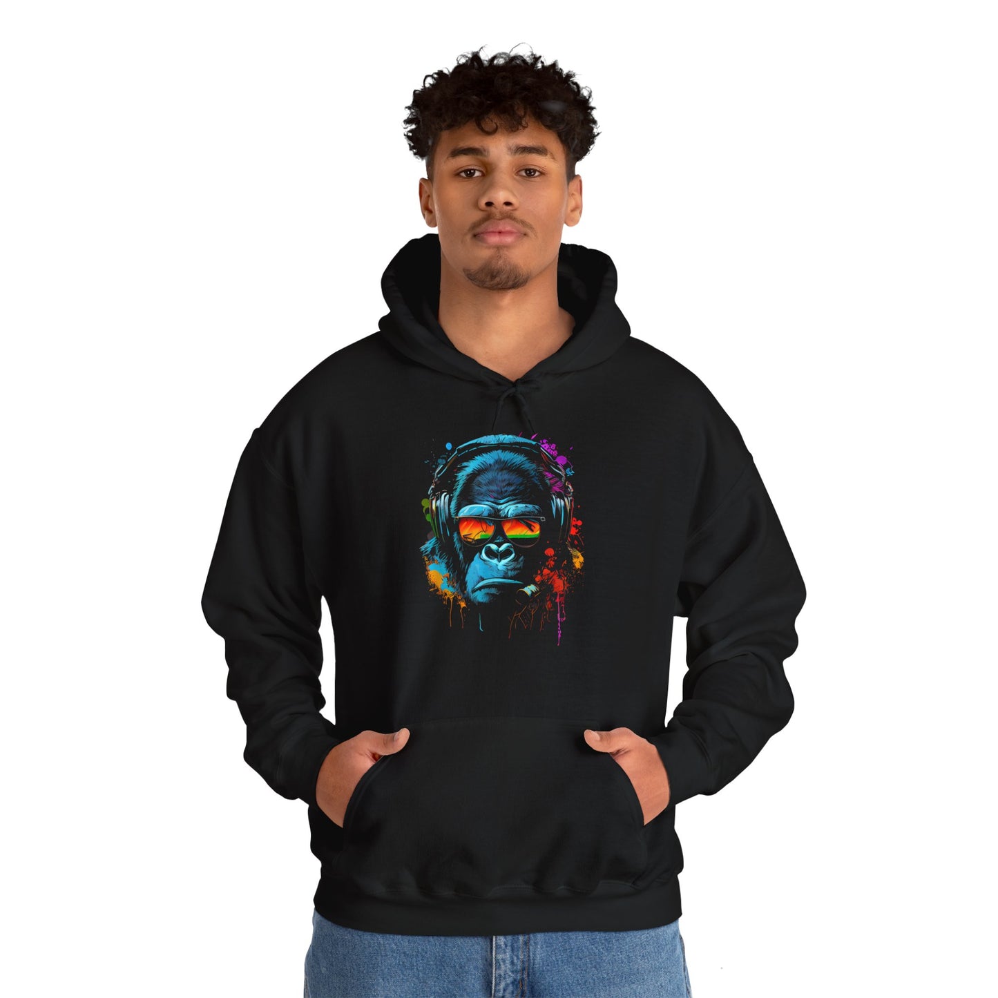 Hoodie unisexe drôle - Sweat-shirt-Singe Monkey DJ écouteurs & lunettes de soleil Gorilla Fun