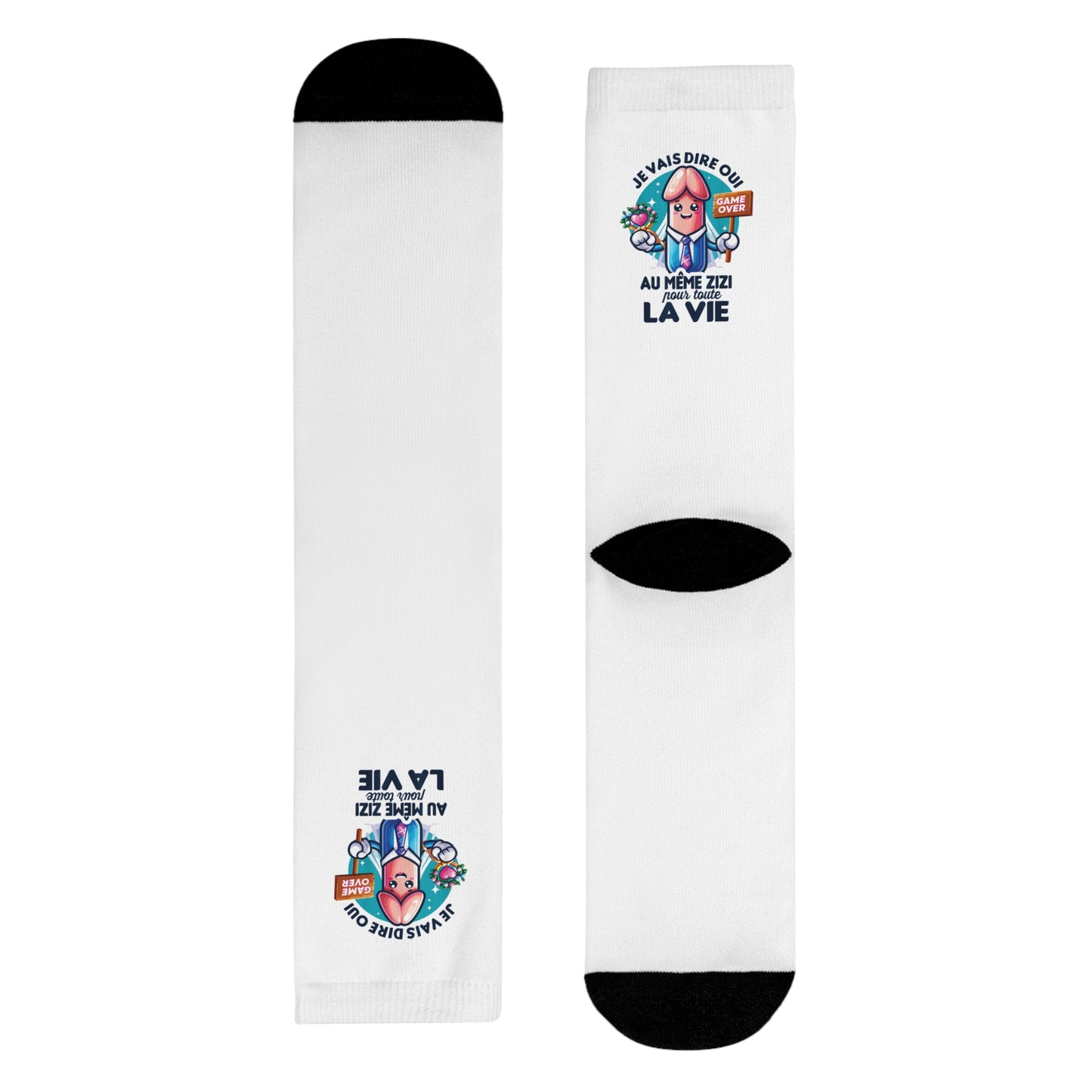 Chaussettes Crew Personnalisées en Sublimation – Design Graphique Amusant avec "je vais dire oui au même zizi pour toute la vie"