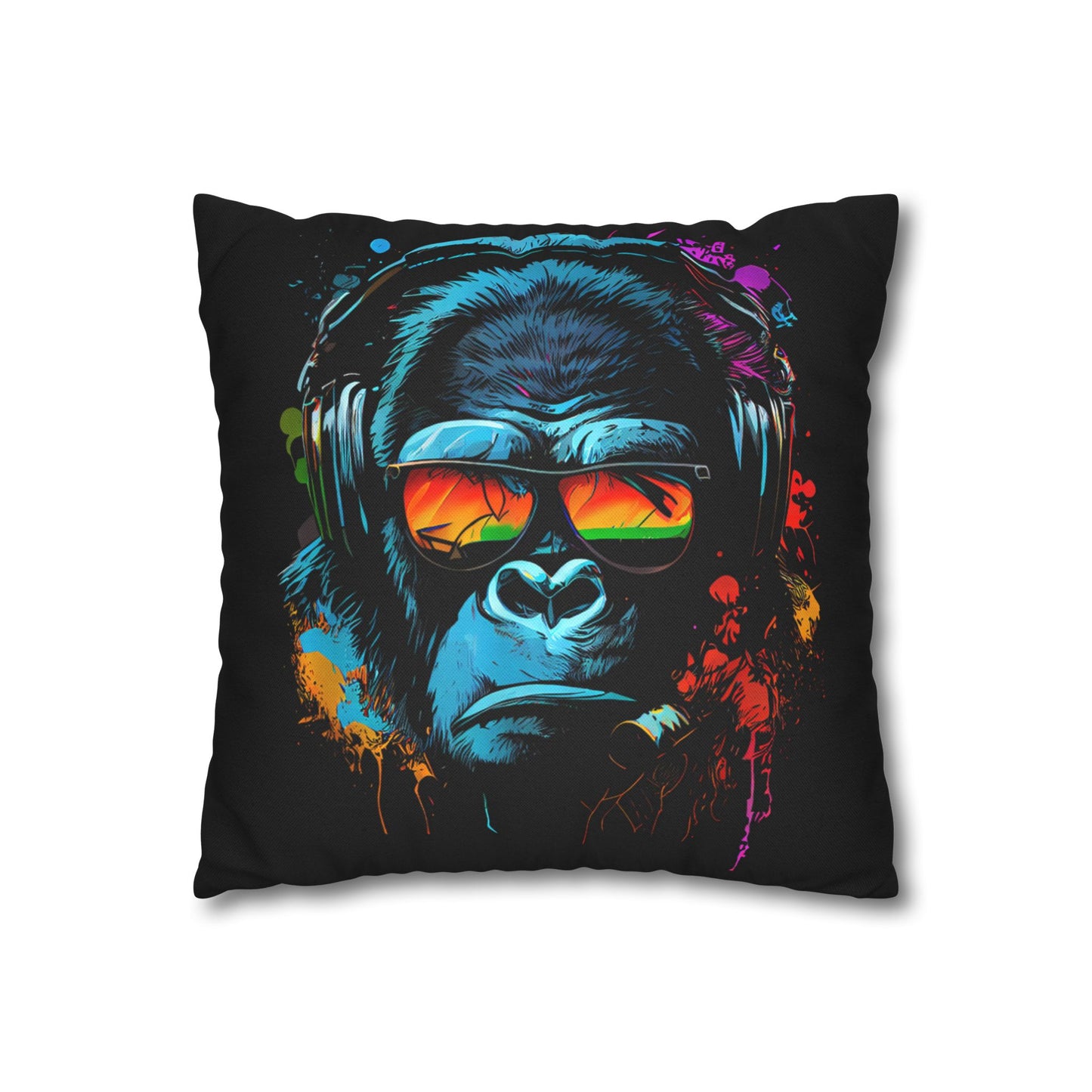 Taie d’oreiller Amusante – Décoration Humoristique pour la Maison Singe Monkey DJ écouteurs & lunettes de soleil Gorilla Fun P