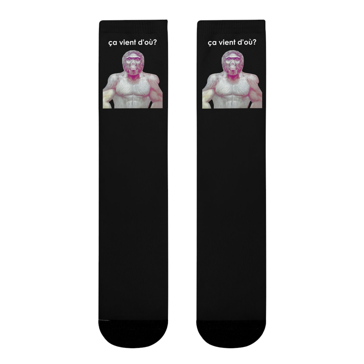 Chaussettes Crew Personnalisées en Sublimation – Design Graphique Amusant avec 'ça vient d'où'