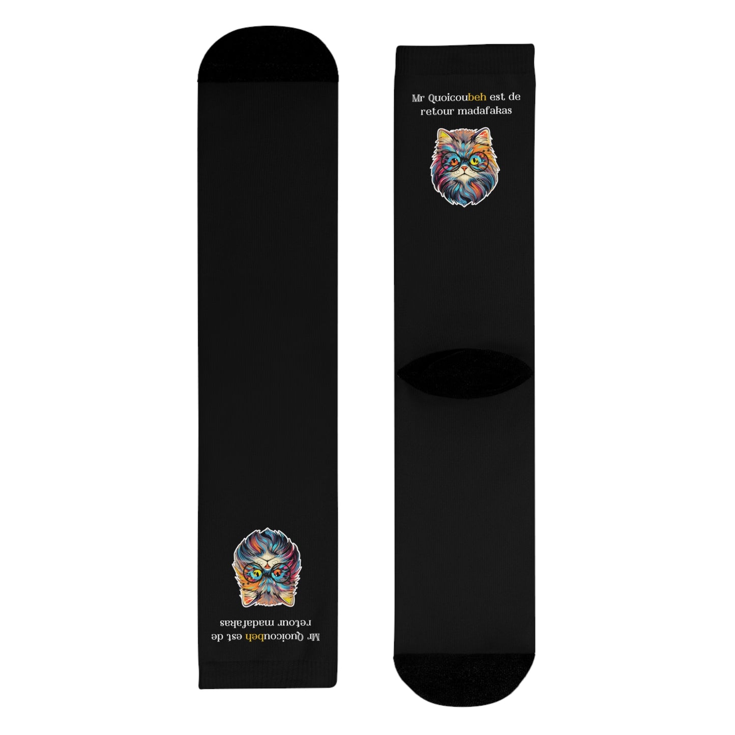 Chaussettes Crew Personnalisées en Sublimation – Design Graphique Amusant avec 'Qoucoubeh madafakas'