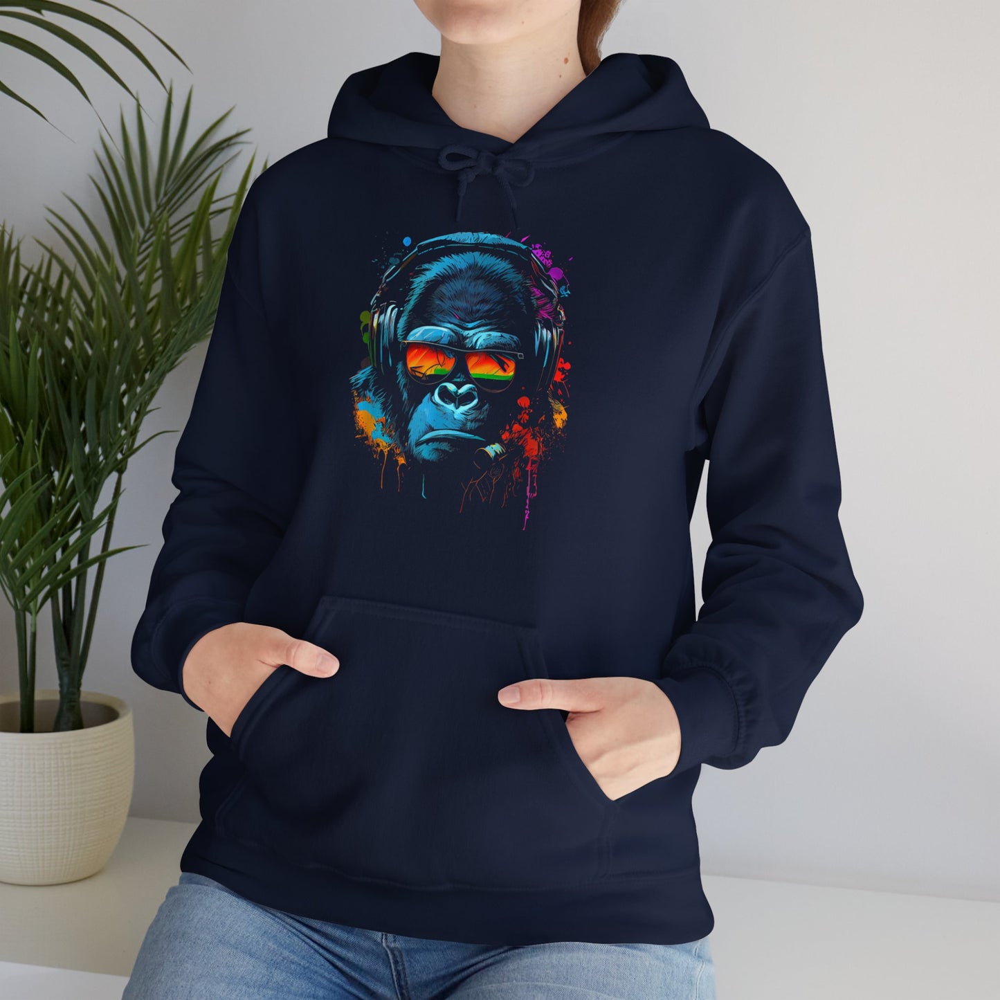 Hoodie unisexe drôle - Sweat-shirt-Singe Monkey DJ écouteurs & lunettes de soleil Gorilla Fun