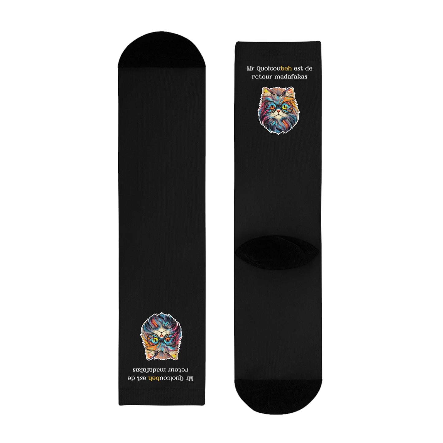 Chaussettes Crew Personnalisées en Sublimation – Design Graphique Amusant avec 'Qoucoubeh madafakas'