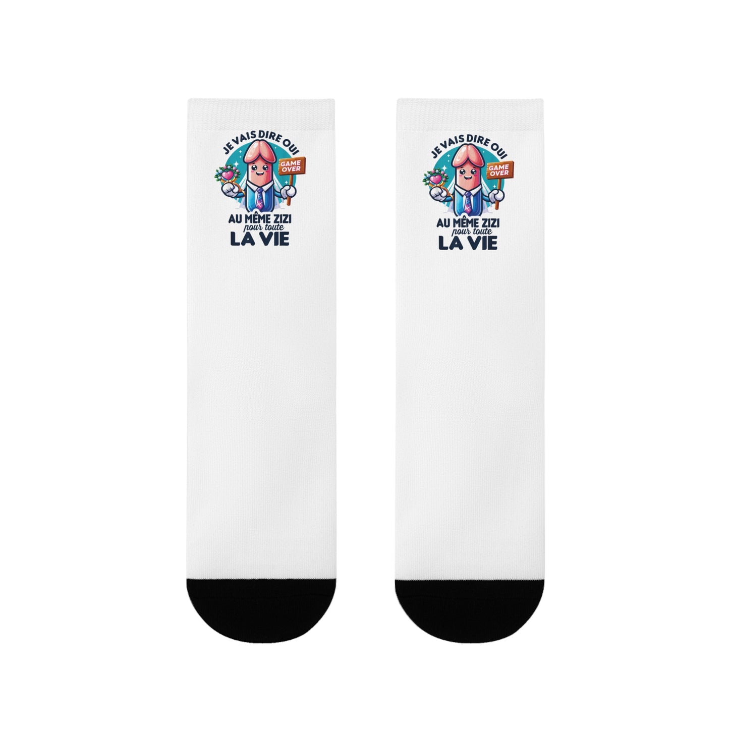 Chaussettes Crew Personnalisées en Sublimation – Design Graphique Amusant avec "je vais dire oui au même zizi pour toute la vie"