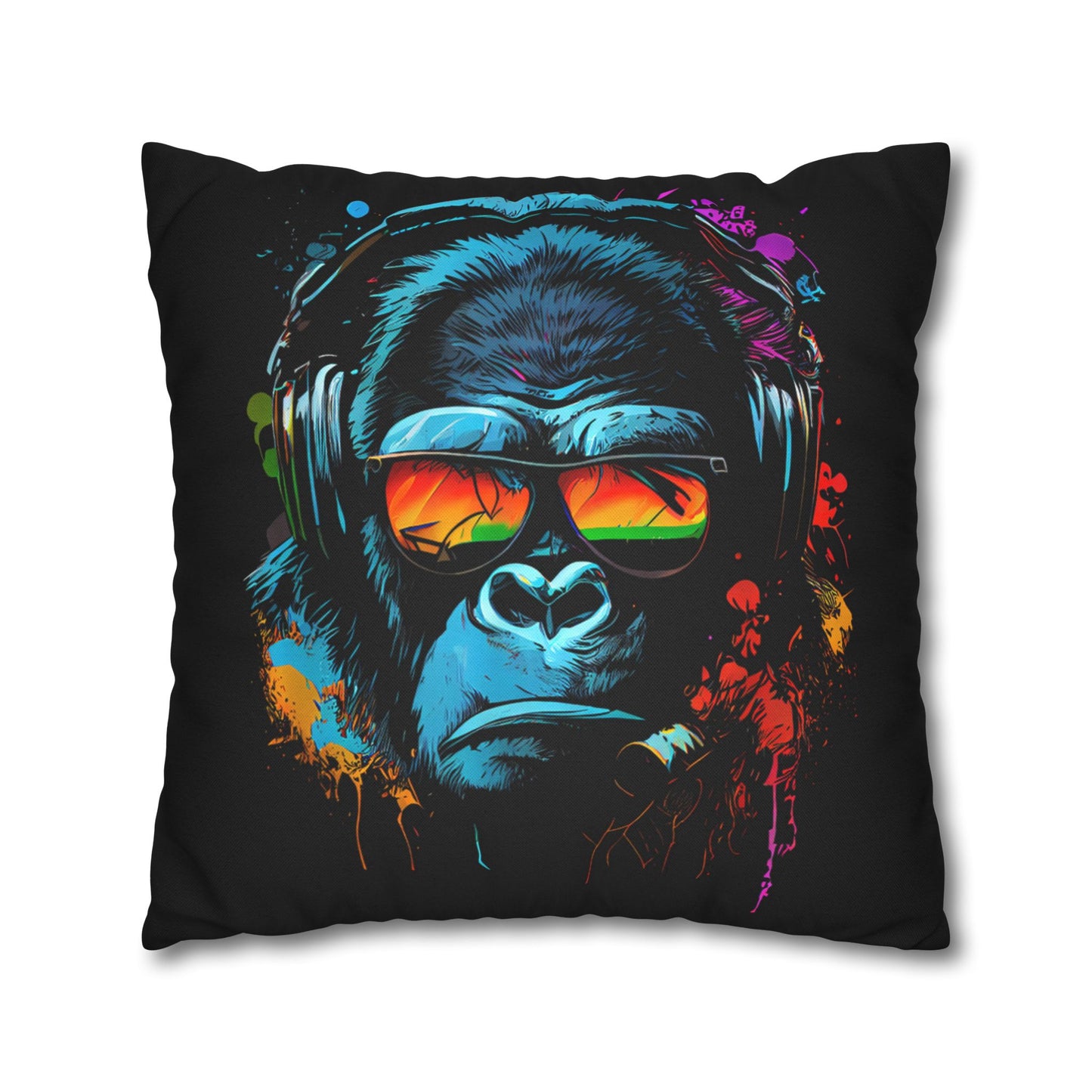 Taie d’oreiller Amusante – Décoration Humoristique pour la Maison Singe Monkey DJ écouteurs & lunettes de soleil Gorilla Fun P