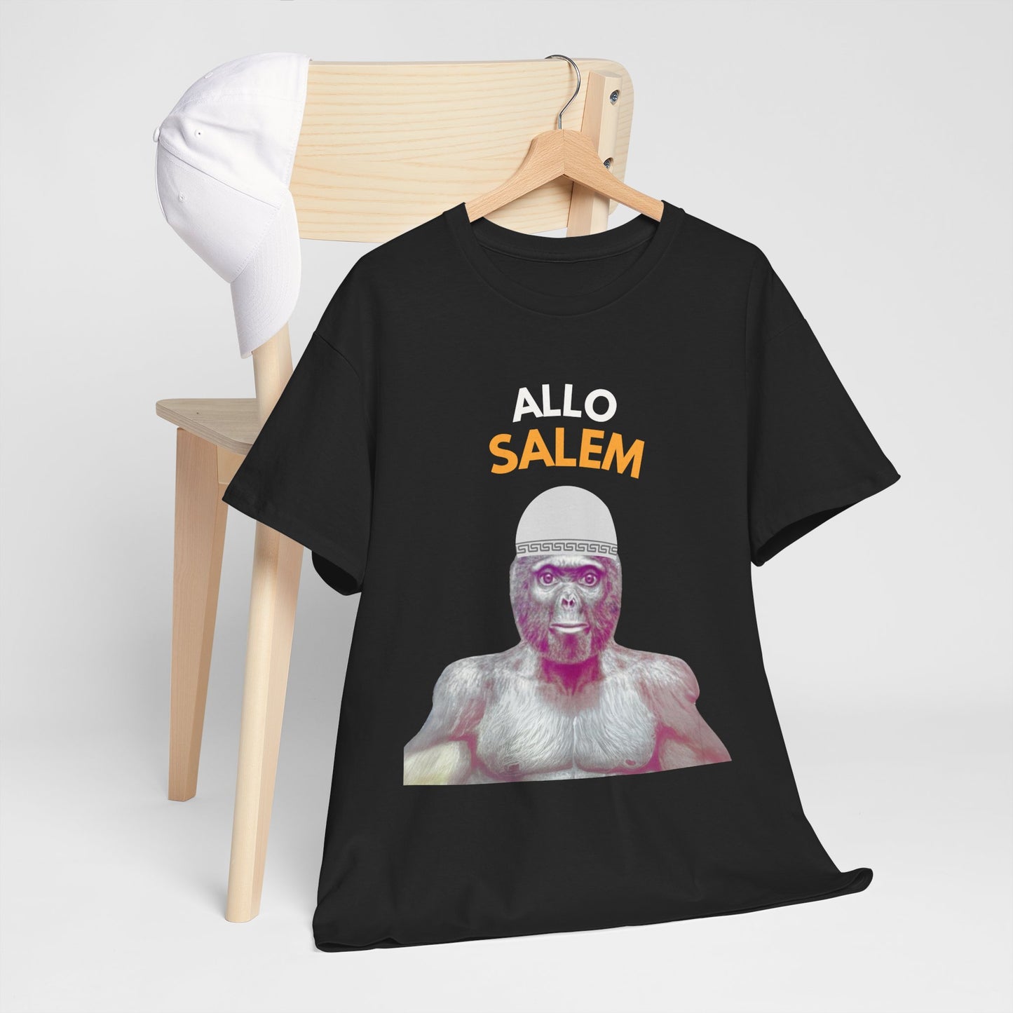 T-shirt humoristique unisexe en coton épais -Trend le singe Allo Salam