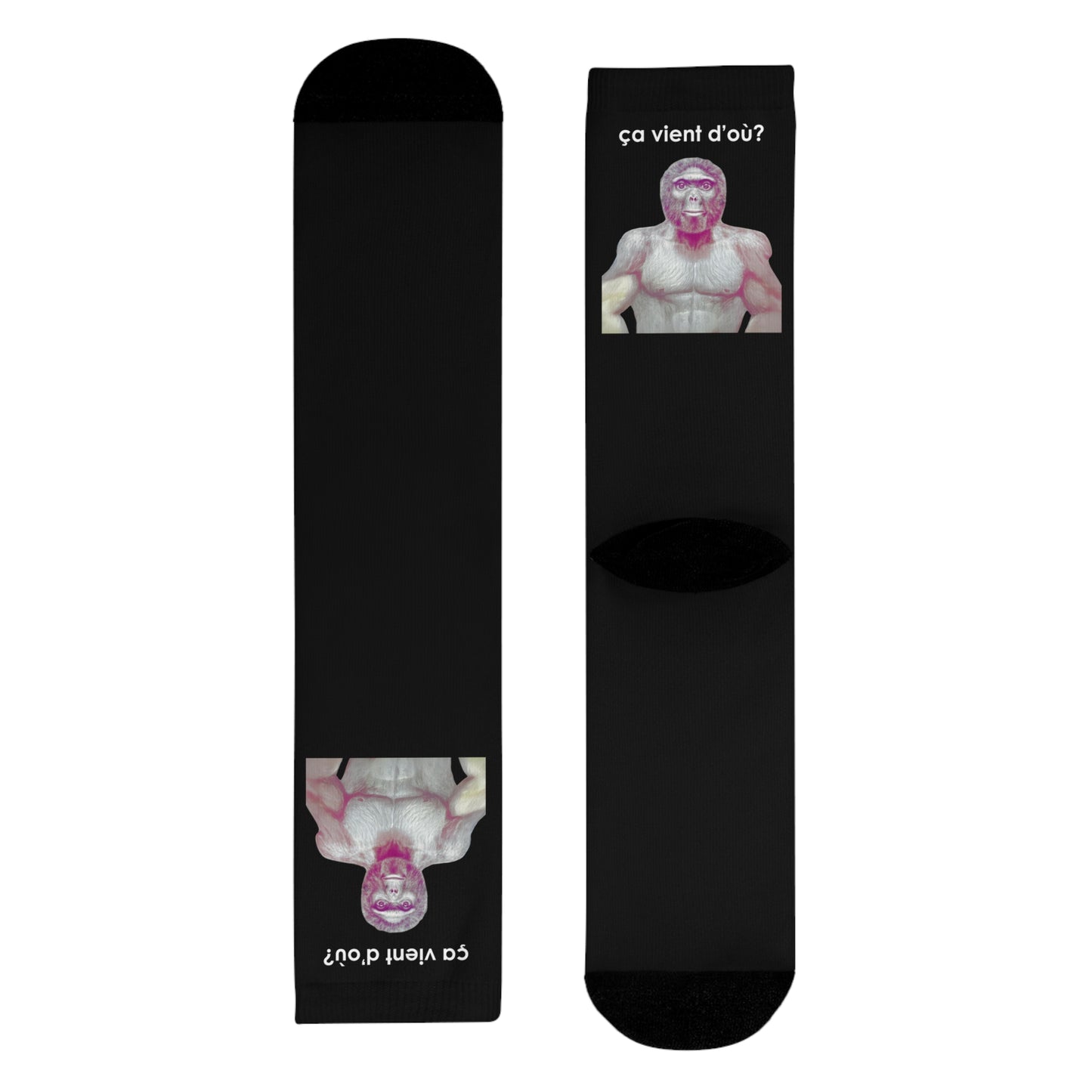 Chaussettes Crew Personnalisées en Sublimation – Design Graphique Amusant avec 'ça vient d'où'