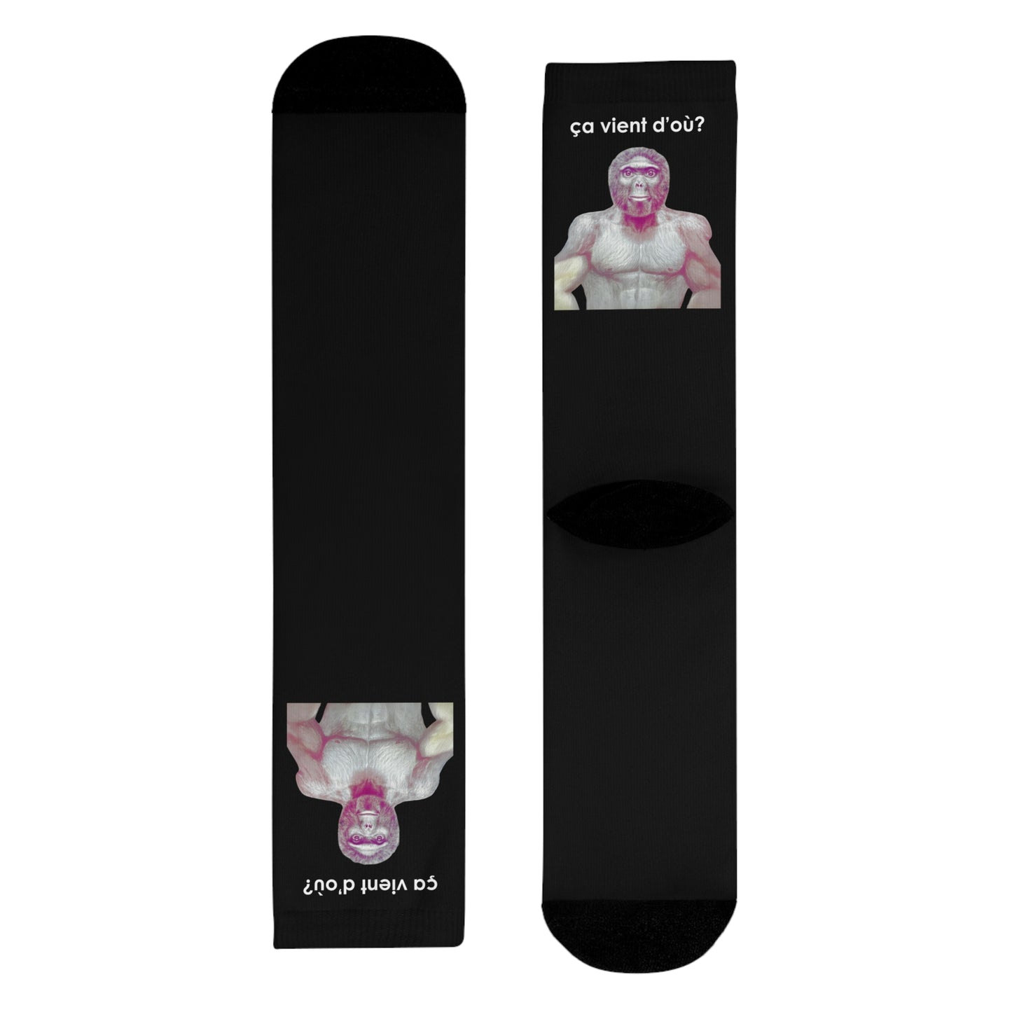 Chaussettes Crew Personnalisées en Sublimation – Design Graphique Amusant avec 'ça vient d'où'